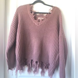 Love Tree womens v-Neck Chunky Knot Boho Sweater with Fringe